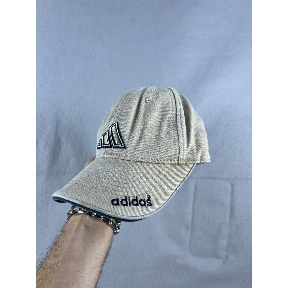 Adidas Cream Logo Hat Cap Snapback Embroidered Spellout 2000's New Conditon - Picture 2 of 5